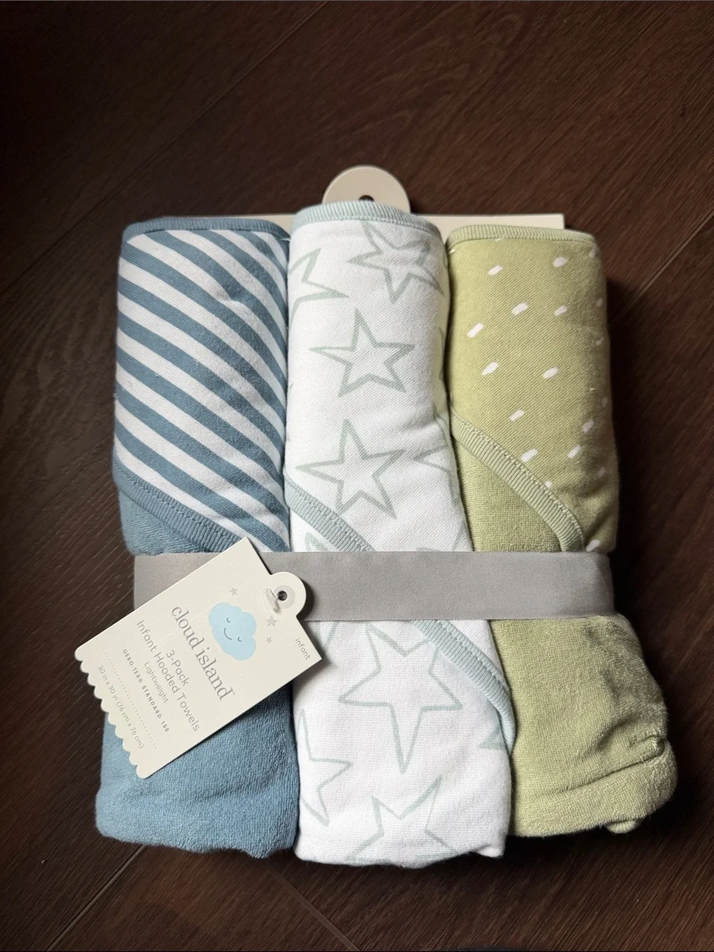 cloud island Hooded Baby Towel Set - Blue, White, Green